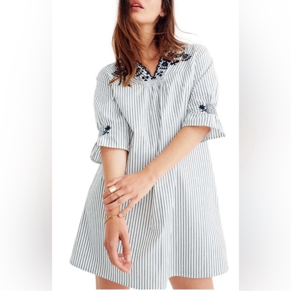 MADEWELL Striped Embroidered Breeze Shift Dress Pullover Mini Size Small